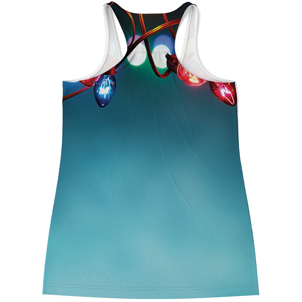 LED Christmas String Lights Print Women's Racerback Tank Top