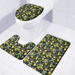 Lemon And Flower Pattern Print 3 Piece Bath Mat Set