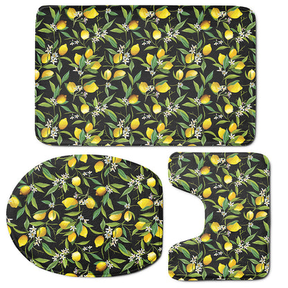 Lemon And Flower Pattern Print 3 Piece Bath Mat Set