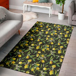 Lemon And Flower Pattern Print Area Rug