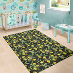 Lemon And Flower Pattern Print Area Rug