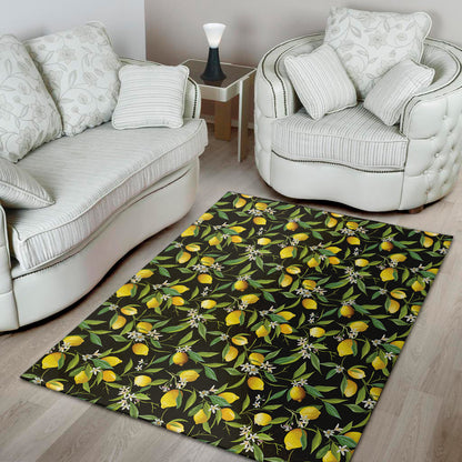 Lemon And Flower Pattern Print Area Rug