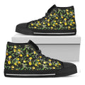 Lemon And Flower Pattern Print Black High Top Sneakers