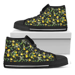 Lemon And Flower Pattern Print Black High Top Shoes