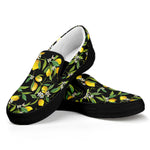 Lemon And Flower Pattern Print Black Slip On Shoes
