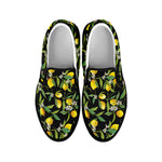 Lemon And Flower Pattern Print Black Slip On Shoes