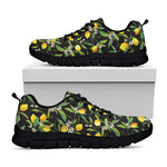 Lemon And Flower Pattern Print Black Sneakers