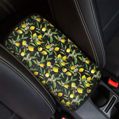 Lemon And Flower Pattern Print Car Center Console Cover