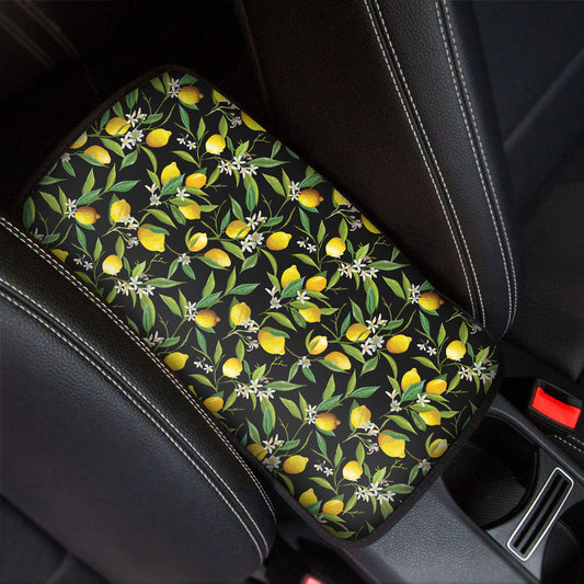 Lemon And Flower Pattern Print Car Center Console Cover