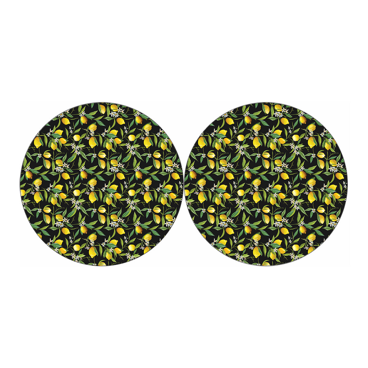 Lemon And Flower Pattern Print Car Coasters