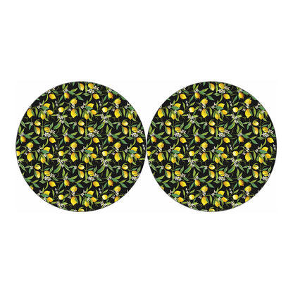 Lemon And Flower Pattern Print Car Coasters