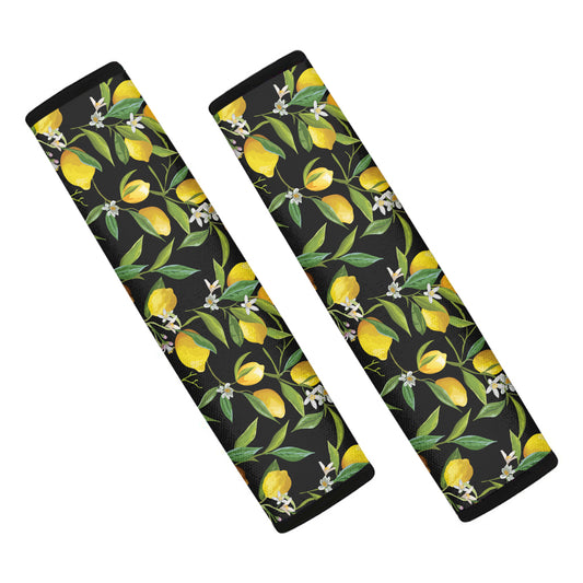 Lemon And Flower Pattern Print Car Seat Belt Covers