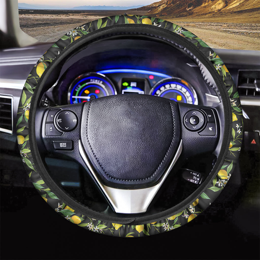 Lemon And Flower Pattern Print Car Steering Wheel Cover