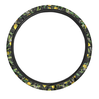Lemon And Flower Pattern Print Car Steering Wheel Cover