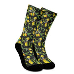 Lemon And Flower Pattern Print Crew Socks