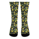 Lemon And Flower Pattern Print Crew Socks
