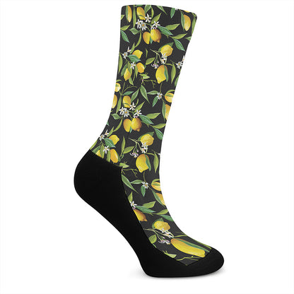 Lemon And Flower Pattern Print Crew Socks