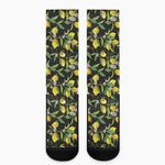 Lemon And Flower Pattern Print Crew Socks