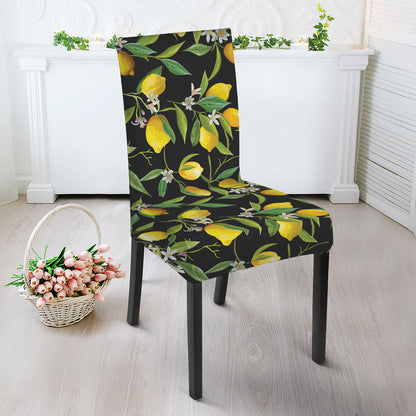 Lemon And Flower Pattern Print Dining Chair Slipcover