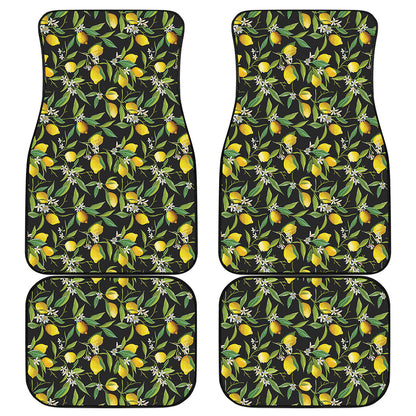 Lemon And Flower Pattern Print Front and Back Car Floor Mats