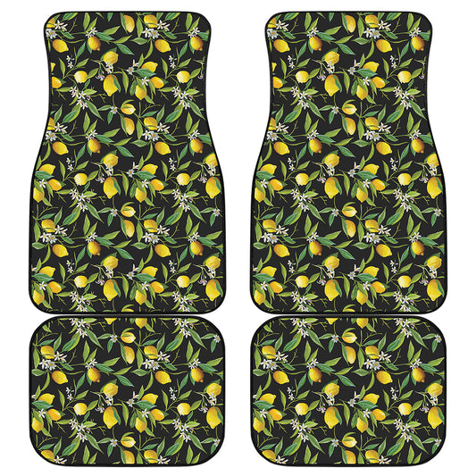 Lemon And Flower Pattern Print Front and Back Car Floor Mats