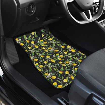 Lemon And Flower Pattern Print Front and Back Car Floor Mats