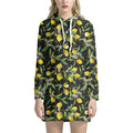 Lemon And Flower Pattern Print Pullover Hoodie Dress