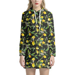 Lemon And Flower Pattern Print Hoodie Dress