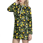 Lemon And Flower Pattern Print Hoodie Dress