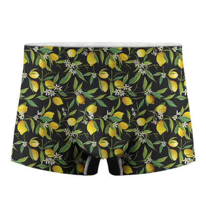 Lemon And Flower Pattern Print Men's Boxer Briefs