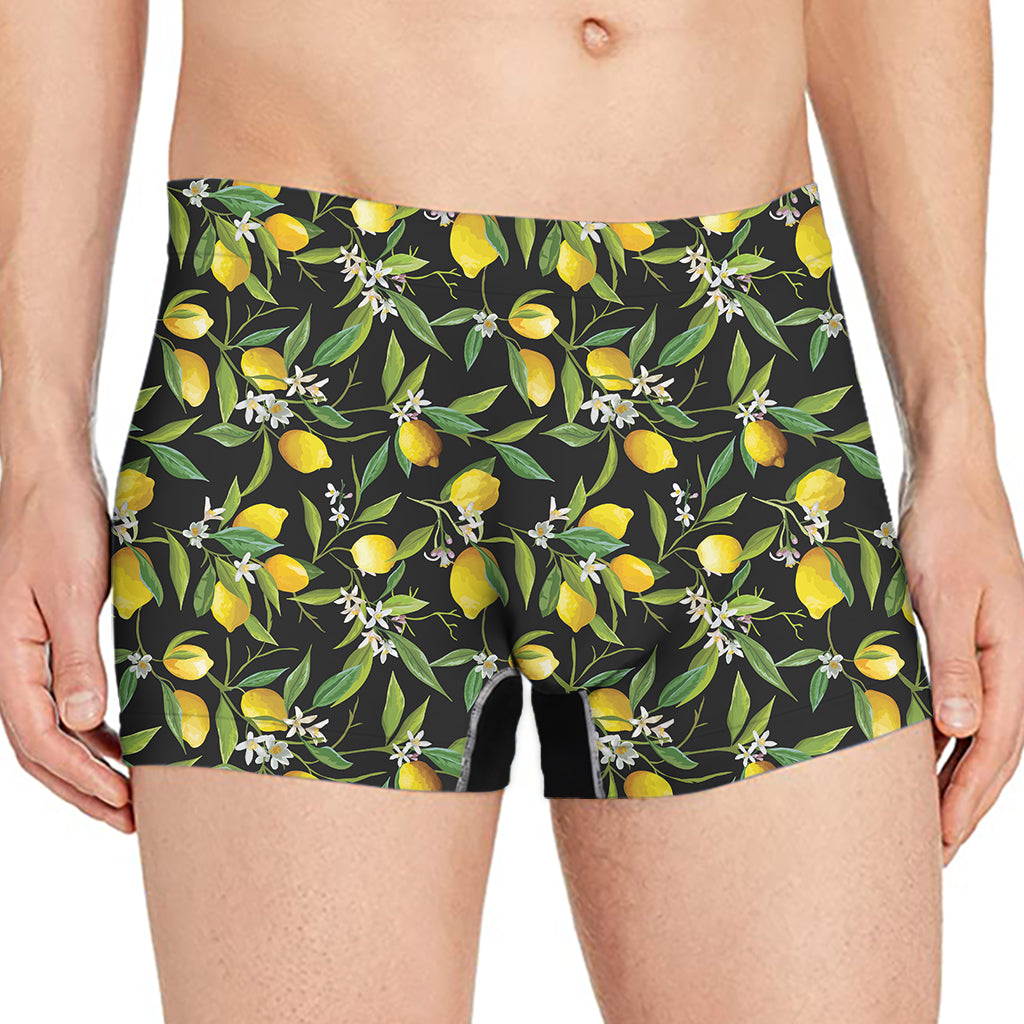 Lemon And Flower Pattern Print Men's Boxer Briefs