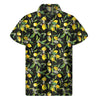 Lemon And Flower Pattern Print Men's Short Sleeve Shirt