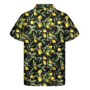 Lemon And Flower Pattern Print Men's Short Sleeve Shirt