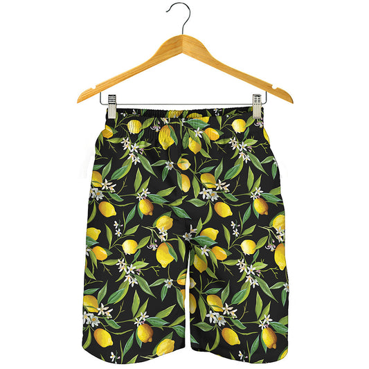 Lemon And Flower Pattern Print Men's Shorts
