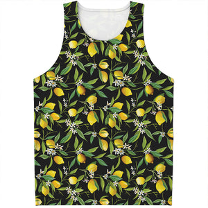 Lemon And Flower Pattern Print Men's Tank Top