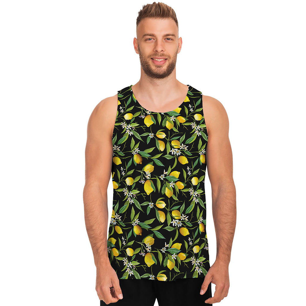 Lemon And Flower Pattern Print Men's Tank Top