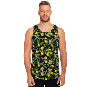 Lemon And Flower Pattern Print Men's Tank Top