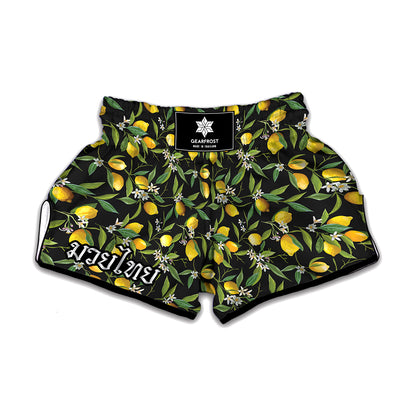 Lemon And Flower Pattern Print Muay Thai Boxing Shorts