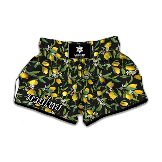 Lemon And Flower Pattern Print Muay Thai Boxing Shorts