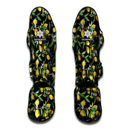 Lemon And Flower Pattern Print Muay Thai Shin Guard