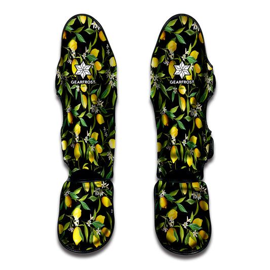 Lemon And Flower Pattern Print Muay Thai Shin Guard