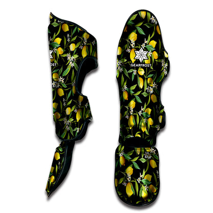 Lemon And Flower Pattern Print Muay Thai Shin Guard