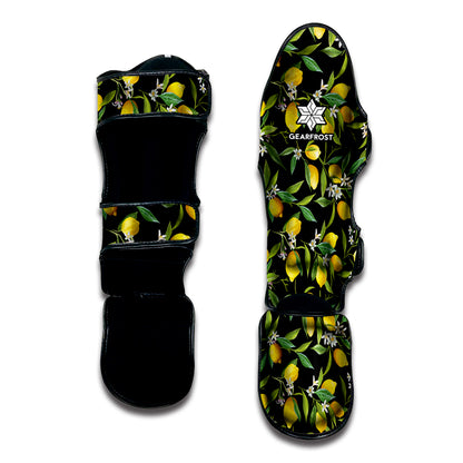 Lemon And Flower Pattern Print Muay Thai Shin Guard