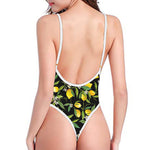 Lemon And Flower Pattern Print One Piece High Cut Swimsuit