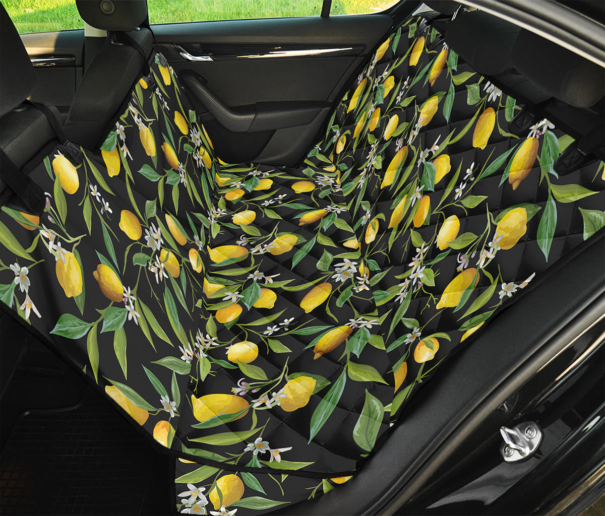 Lemon And Flower Pattern Print Pet Car Back Seat Cover