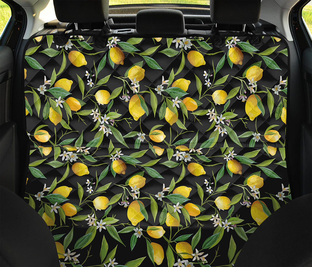 Lemon And Flower Pattern Print Pet Car Back Seat Cover