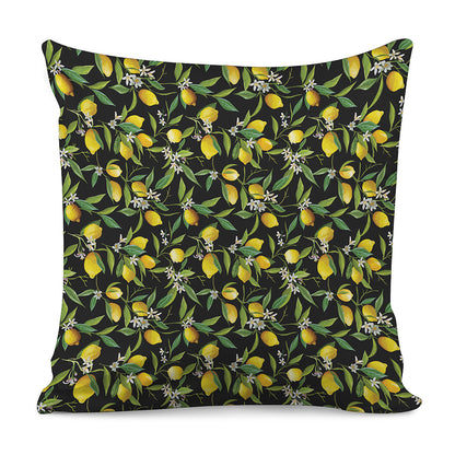Lemon And Flower Pattern Print Pillow Cover