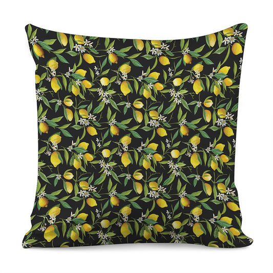 Lemon And Flower Pattern Print Pillow Cover