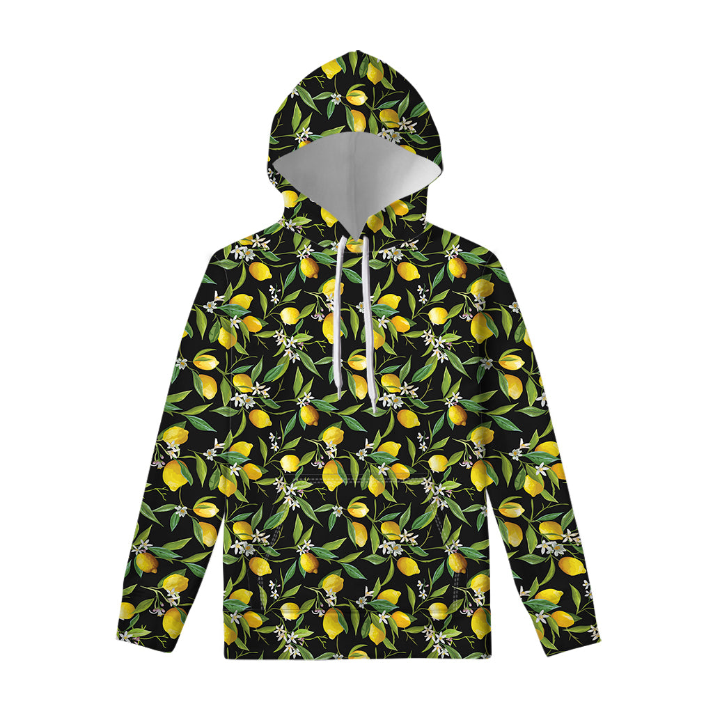 Lemon And Flower Pattern Print Pullover Hoodie