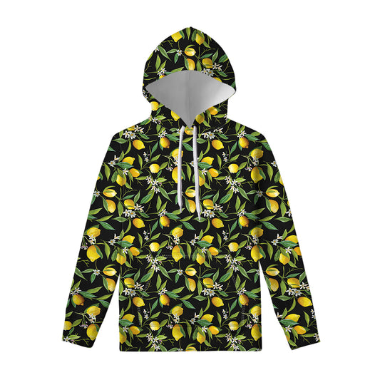Lemon And Flower Pattern Print Pullover Hoodie